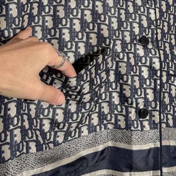 Dior Chez Moi Oblique Navy Blue Silk Twill Short Sleeves Blouse - Picture 3 of 6